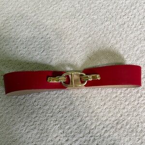 Dior Red Leather Belt with Gold Hardware